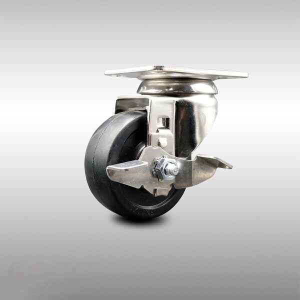 3.5 Inch 316SS Hard Rubber Wheel Swivel Top Plate Caster with Brake SCC